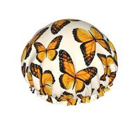 Shower Caps orange Monarch butterfly floral Reusable Shower Cap for Women Double Layer Waterproofs Hair Cap for All Hair Lengths for Spa Home Salon