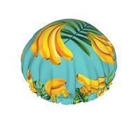 Shower Caps tropical Bananas Palm Leaves Reusable Shower Cap for Women Double Layer Waterproofs Hair Cap for All Hair Lengths for Spa Home Salon