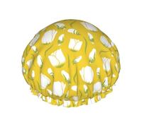 Shower Caps Tulips Flowers Yellow White Shower Cap for Women Reusable Waterproof Hair Cap for Shower Double Layer Elastic Band Long Hair Swimming Caps