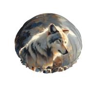 Shower Caps, Wolf Family Winter Wonderland Shower Cap for Women Reusable Waterproof, Hair Cap for Shower, Double Layers Elastic Band Long Hair Bath Caps