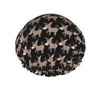 Shower Cartoon Donkey Print Cap For Women Reusable Waterproof, Double Layered Shower Hair Cap With Elastic Strap,One Size