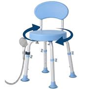 Shower Chair, 360° Swivel Shower Seat for Elderly and Disabled, 6 Height Adjustable Shower Stool with Back, 150 kg Capacity Non-Slip Rotating Bath Chair to Sit on in Shower - Blue