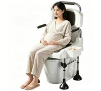 Shower Chair Commode, 4-in-1 Mobile Toilet Stool for Seniors, 150kg Capacity, Wheeled with Lockable Casters, Easy-Clean PU Cushion for Elderly People with weak Legs & Poor Mobility(Fixed Foot Pads)