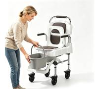 Shower Chair Commode, Portable Stainless Steel Toilet Stool, 180° Swivel Armrests, Wide Anti-Rollover Base, Removable Pull-Out Bucket, Elderly Fall Prevention for Bathroom & Bedroom(Mobile Wheels)