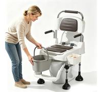 Shower Chair Commode, Portable Stainless Steel Toilet Stool, 180° Swivel Armrests, Wide Anti-Rollover Base, Removable Pull-Out Bucket, Elderly Fall Prevention for Bathroom & Bedroom(Fixed Foot Pads)