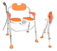 Shower Chair for Seniors, Shower Seat with Armrests and Backrest, Foldable Shower Chair, Maximum Load 180 kg, Height Adjustable, Bath Chair with Non-Slip Foot Pads (Orange, 53 * 58 * 83cm)
