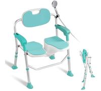 Shower Chair for Seniors, Shower Seat with Armrests and Backrest, Foldable Shower Chair, Maximum Load 180 kg, Height Adjustable, Bath Chair with Non-Slip Foot Pads