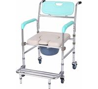 Shower Chair, Toilet Wheelchair ble Bedside Rolling Toilet Seat Stool, Folding Shower Wheelchair, Commode Chair, Waterproof Bath Stool, for Elderly Grandparents (B)