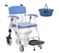 Shower Chair with Wheels, 3 in 1 Commode Toilet, for Elderly Bedside Commode Chair with Locking Wheels and Padded Seat