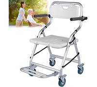 Shower Chair with Wheels Bath Seat for Elderly and Handicap Disabled, 120kg Load-bearing Shower Stool with Pedal and Seat Plate Cutout, Non-slip, The Best Gift for Seniors