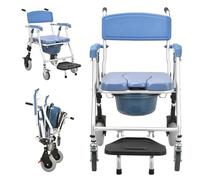 Shower Chair with Wheels, Waterproof Wheeled Commode Toilet Chair with Removable Bucket, Bedside Commode Chairs