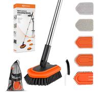 Shower Cleaner Brush, 3-in-1 Tile Tub Floor Scrubber Bathroom Cleaning Brush with 134cm Long Handle, Scrubbing Brush Cleaner Tools with 3 Attachments Heads for Bath Kitchen Tub Tile Floors Walls