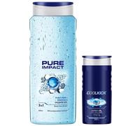Shower Combo - Pure Impact Shower Gel (500ml) + Cool Kick Body Wash (250ml) | 3-in-1 for Hair, Face & Body | Deep Cleanse + Instant Cooling Effect | Fresh & Energized Skin