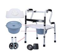 Shower Commode Chair with Pot for Seniors | Folding Walker with 2 Wheels - Adjustable Height - Walking Frame Transport Chair with Flip Seat,Mobility Aid for Elderly Adult