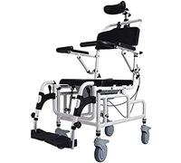 Shower Commode Wheelchair, Rolling Mobile Chair with Adjustable Height, Padded Headrest, Flip-Up Arm and Foot Rests for Elderly and Disabled Individuals
