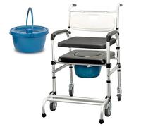 Shower Commode Wheelchair with 4 Castor Wheels Wheelchair Rolling Shower Height Adjustable Beside Commode Chair 330Lbs Weight Capacity