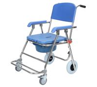 Shower Commode Wheelchair with Wheels, Folding Shower Chair with Front Locking Wheels, Removable Bucket, 300 LBS Capacity, Rolling Transport Chairs for Senior & Handicap Blue