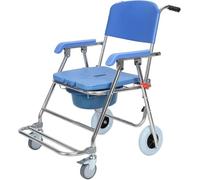 Shower Commode Wheelchair with Wheels, Folding Shower Chair with Front Locking Wheels, Removable Bucket, 300 LBS Capacity, Rolling Transport Chairs for Senior & Handicap Blue