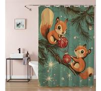 Shower Curtain 100 x 200 cm Sage Green Extra Long Bathroom Curtains Squirrel, Waterproof Quick-Drying Soft Polyester Fabric Shower Liner with Hooks and Weighted Hem, Hotel, Wet Room Tub 9Q-470