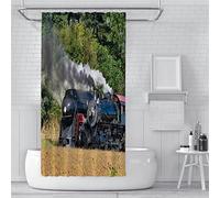 Shower Curtain 120x180cm Extra Long Shower Curtains Mould Proof Resistant Waterproof Washable Bathroom Curtains, Weighted Bath Curtains with Hooks, 3D Garden Outdoor Shower Curtain Green Train