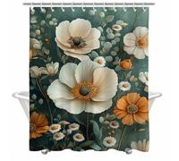 Shower Curtain 130cm x 200cm Long Shower Curtain Flower Bathroom Curtains Waterproof Polyester Fabric 12 Hooks, Weighted Hem, Machine Washable Sage Green Curtains for Wet Room Outdoor Garden 2Y#490