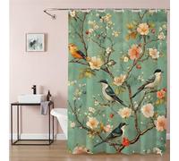 Shower Curtain 150 x 180 cm Sage Green Extra Long Bathroom Curtains Flower, Waterproof Quick-Drying Washable Soft Polyester Fabric Shower Liner with Hooks and Weighted Hem, Hotel, Wet Room Tub 9Q-469