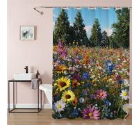 Shower Curtain 170 x 180 cm Flower Extra Long Bathroom Curtains Tree, Waterproof Quick-Drying Washable Soft Polyester Fabric Shower Liner with Hooks and Weighted Hem, Hotel, Wet Room Tub 9Q-254