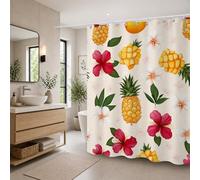 Shower Curtain 180 x 180 cm, Pineapple Shower Curtains for Bathroom, Waterproof Polyester Bathroom Curtains with Weighted Hem & 12 Hooks, Machine Washable Quick-Drying Bath Curtain (White) T-X42
