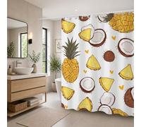 Shower Curtain 180 x 190 cm, Pineapple Shower Curtains for Bathroom, Waterproof Polyester Bathroom Curtains with Weighted Hem & 12 Hooks, Machine Washable Quick-Drying Bath Curtain (Yellow) T-X42