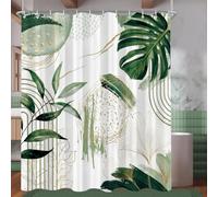 Shower Curtain, 180 x 200 cm, Green Turtle Bamboo Leaves, Weighted Hem, Anti-Mould, Water-Repellent, Washable Polyester Bath Curtains with 12 Eyelets and Shower Curtain Rings for Bathroom, Bathtub
