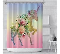 Shower Curtain 180 X 200Cm Drop Unicorn Shower Curtains Bathroom Waterproof With 12Pcs Hooks,Bath Curtains Polyester Fabric,Waterproof,Kids