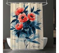 Shower Curtain 180 x 210 cm, Waterproof Heavy Duty Weighted Shower Curtains for Bathroom, Fabric Bath Rose Curtain with Hooks, Extra Long Curtains for Wet Room & Tubs, Machine Washable, Flower D-706