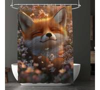 Shower Curtain 180 x 210 cm, Waterproof Heavy Duty Weighted Shower Curtains for Bathroom, Fabric Bath Fox Curtain with Hooks, Extra Long Curtains for Wet Room & Tubs, Machine Washable, Animal D-8236