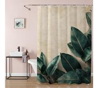 Shower Curtain 180 x 240 cm Beige Extra Long Bathroom Curtains Leaves, Waterproof Quick-Drying Washable Soft Polyester Fabric Shower Liner with Hooks and Weighted Hem, Hotel, Wet Room Tub 9Q-414
