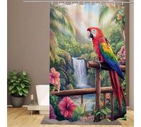 Shower Curtain 180cm x 200cm Extra Long Shower Curtain Flower Bathroom Outdoor Garden Decoration, 12 Hooks and Weight Tape, Waterproof Polyester Fabric Washable Quick Dry for Home Hotel, Parrot y-308