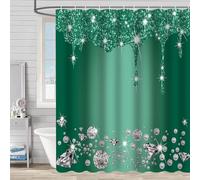 Shower Curtain 180x180 cm,Anti-Mould, Water-Repellent,with 12 Hooks,Washable Polyester Fabric Bath Curtains,Green Landscape Gems Shower Curtain for Bathroom