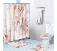 Shower Curtain 180X180Cm Shower Curtains Mould Proof Resistant, Waterproof Polyester Fabric Bathroom Curtains With 12 Hooks, Weighted Hem 71X117 Inch, Durable And Stylish Pink Marble