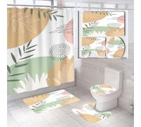 Shower Curtain 180X180Cm Shower Curtains Mould Proof Resistant, Waterproof Polyester Fabric Bathroom Curtains With 12 Hooks, Weighted Hem 71X76 Inch, Durable And Stylish Fresh Leaves