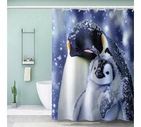 Shower Curtain 180x200 cm Mould Proof Waterproof Polyester Fabric 3D Cute Animals Antarctica Penguin Printing Bathtub Curtain Quick Dry Machine Washable Decorative Bathroom Curtains with Hooks
