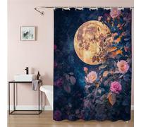 Shower Curtain 200 x 180 cm Moon Extra Long Bathroom Curtains Navy, Waterproof Quick-Drying Washable Soft Polyester Fabric Shower Liner with Hooks and Weighted Hem, Hotel, School, Wet Room Tub 9Q-512