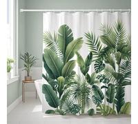 Shower Curtain 200 x 200cm Green Shower Curtains Set Mould Mildew Proof Resistant 3D HD Nature Palm Leaves Bathroom Curtains Washable Weighted Hem Fabric Polyester with 12 Hooks for Wet Room