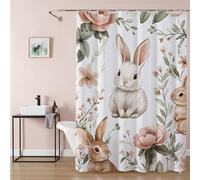Shower Curtain 200 x 220 cm Beige Extra Long Bathroom Curtains Rabbit, Waterproof Quick-Drying Washable Soft Polyester Fabric Shower Liner with Hooks and Weighted Hem, Hotel, Wet Room Tub 9Q-410