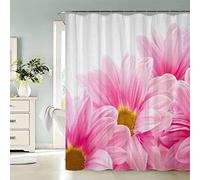 Shower Curtain 200x220 Beautiful Blooming Flowers Extra Long Shower Curtains 220 Drop, Anti Mould Shower Curtain Luxury Extra Wide Shower Curtain Pink Polyester Fabric Art Deco