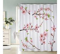 Shower Curtain 200x220 Blooming Sakura Extra Long Shower Curtains 220 Drop, Anti Mould Shower Curtain Luxury Extra Wide Shower Curtain Flower Branch Polyester Fabric Art Deco