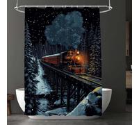 Shower Curtain 240 x 200 cm, Waterproof Heavy Duty Weighted Shower Curtains for Bathroom, Fabric Bath Black Curtain with Hooks, Extra Long Curtains for Wet Room & Tubs, Machine Washable, Train D-740