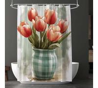 Shower Curtain 240 x 200 cm, Waterproof Heavy Duty Weighted Shower Curtains for Bathroom, Fabric Bath Tulip Curtain with Hooks, Extra Long Curtains for Wet Room & Tubs, Machine Washable, Flower D-9870