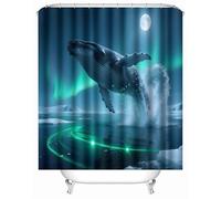 Shower Curtain 240x200 cm Waterproof Textile, Whale Sea Polyester Fabric Bathroom Curtains Weighted Hem,Washable Bath Curtain with 12 Shower Curtain Rings, Aurora Nature