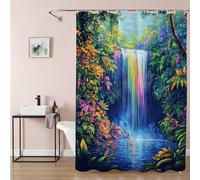 Shower Curtain 300 x 200 cm Waterfall Extra Long Bathroom Curtains Colourful, Waterproof Quick-Drying Soft Polyester Fabric Shower Liner with Hooks and Weighted Hem, Hotel, Wet Room Tub 9Q-434