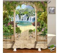 Shower Curtain, 3D Bathroom Curtains, Waterproof Outdoor Garden Fabric Bath Curtains, Rust Proof Grommets, 12 Hooks, Machine Washable, for Bathroom Accessories Home Decor Waterfall View ,180x180cm