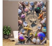 Shower Curtain 90 x 200 cm Beach Extra Long Bathroom Curtains Shell, Waterproof Quick-Drying Washable Soft Polyester Fabric Shower Liner with Hooks and Weighted Hem, Home, Hotel, Wet Room Decor R-137